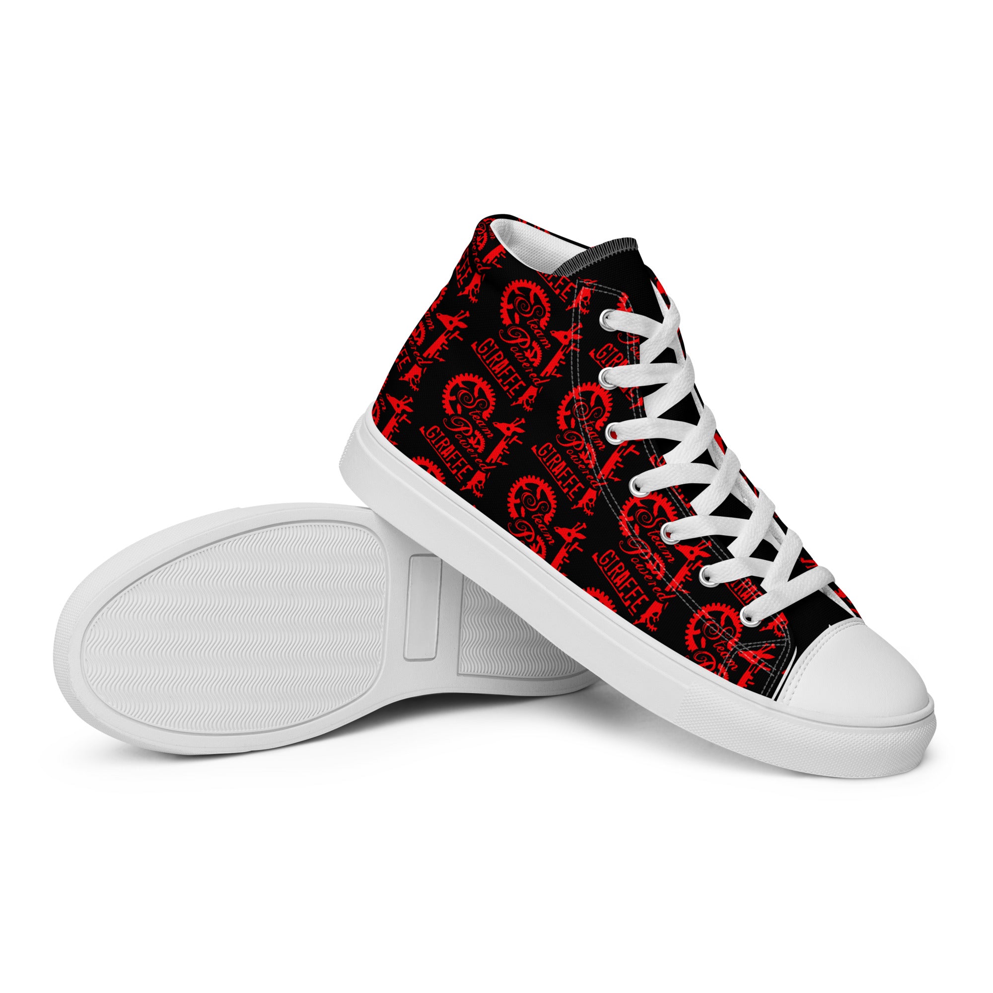 Red and black canvas shoes sales